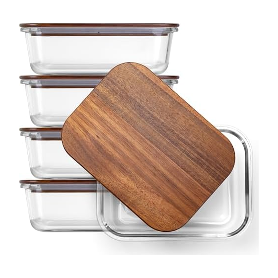 Verdara Glass Food Storage Containers with Acacia Wood Lids