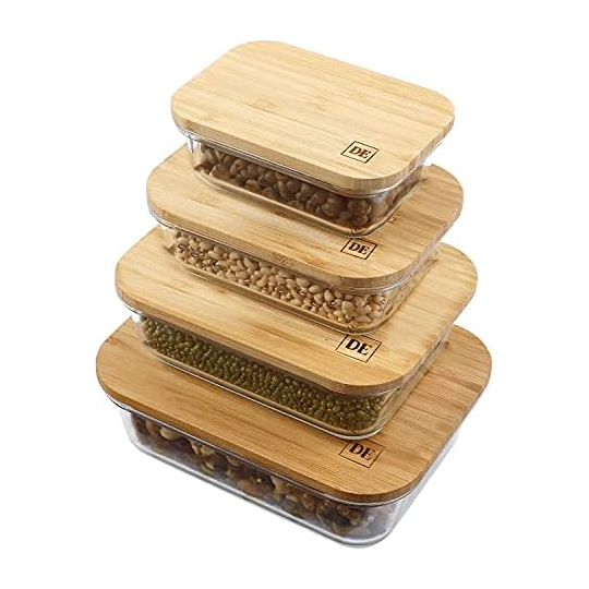 DE Glass Food Storage Containers with Bamboo Lids