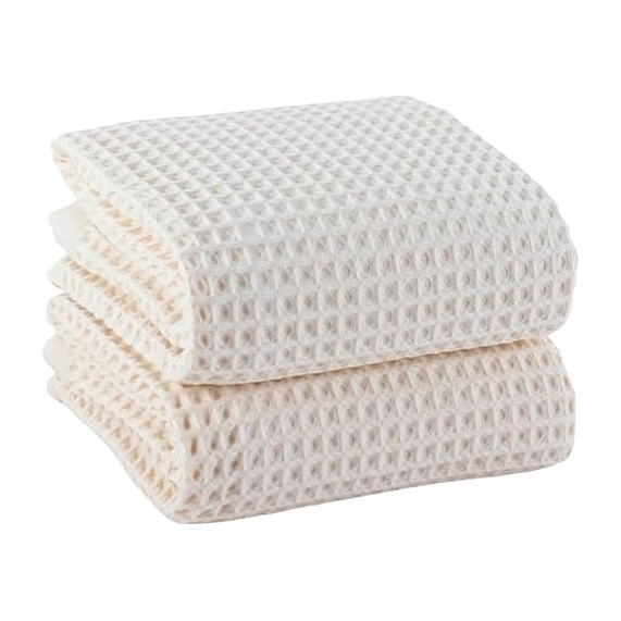 PÜSKÜL Undyed-Raw Waffle Bath Towels Set of 2