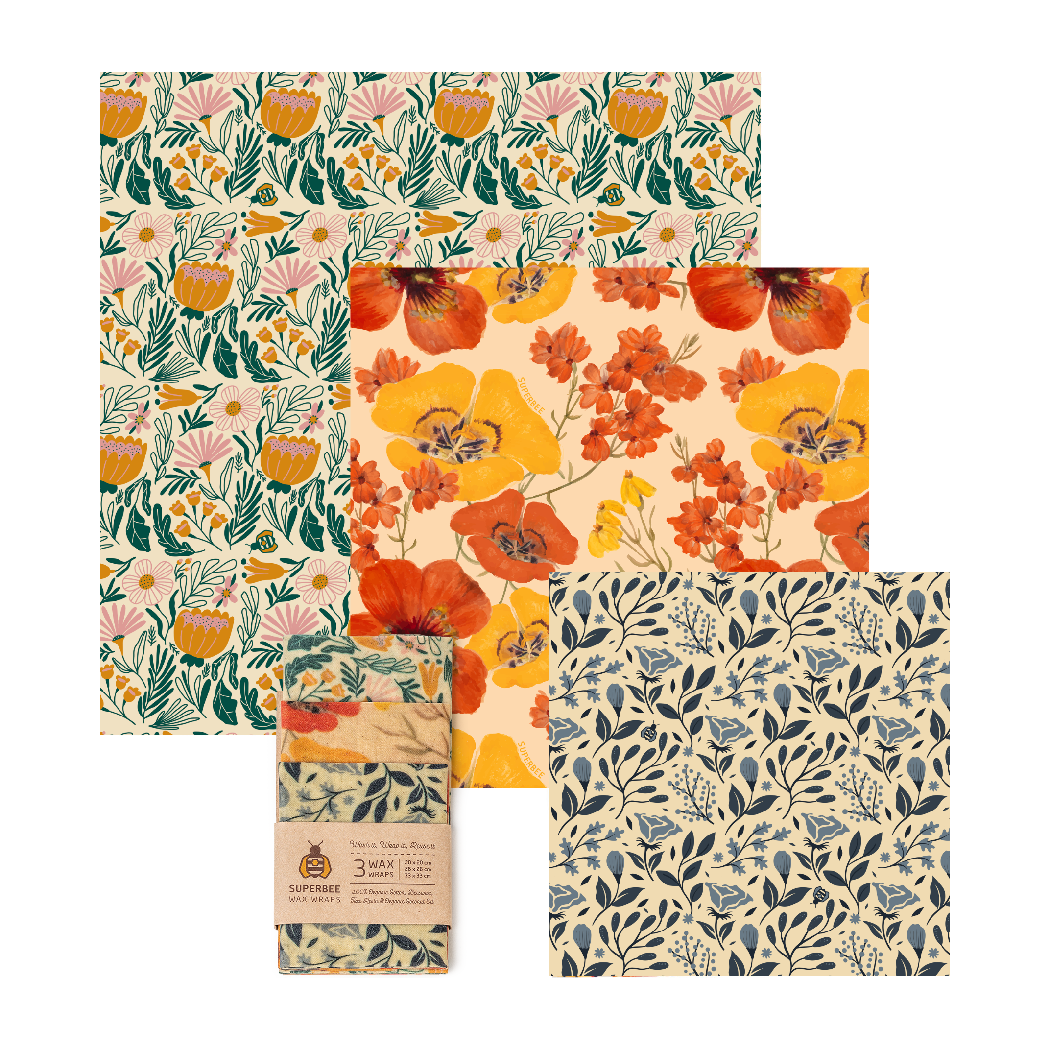 Essentials Beeswax Wraps – 3-Pack Reusable Food Wraps